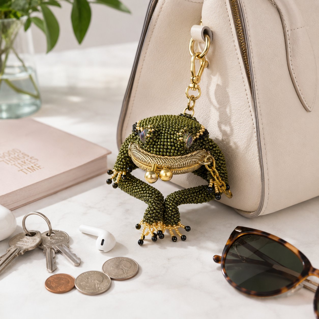 Frog purse on bag