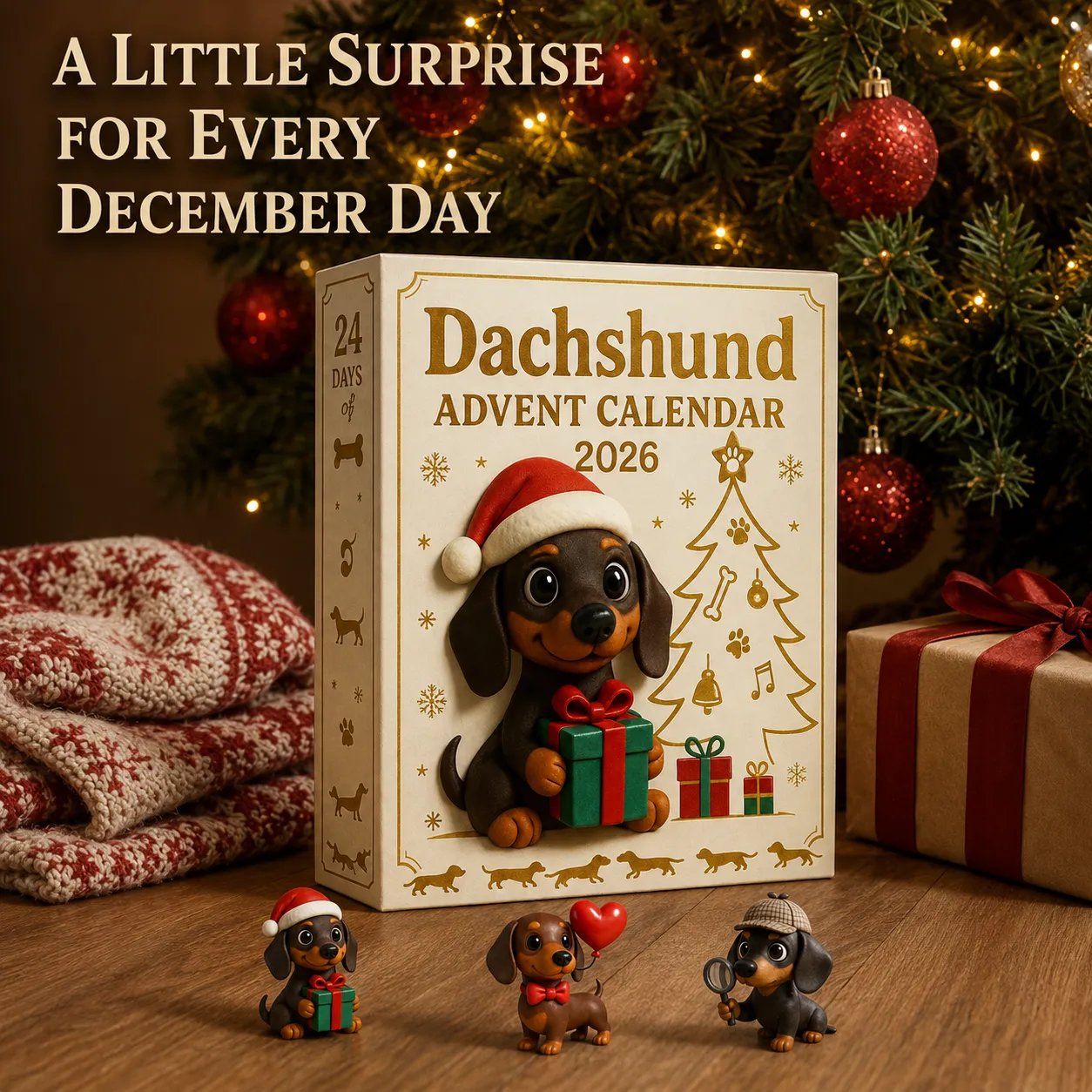 Dachshund Advent Calendar presented as a Christmas gift