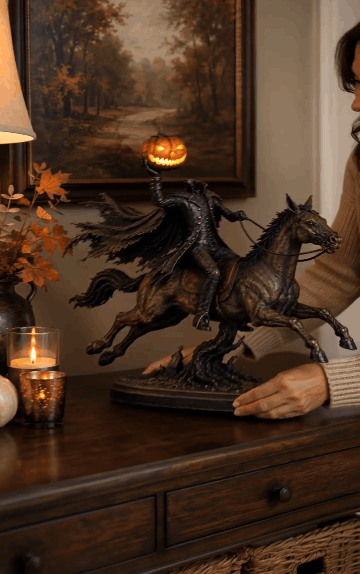Midnight Chase Headless Horseman illuminated figurine