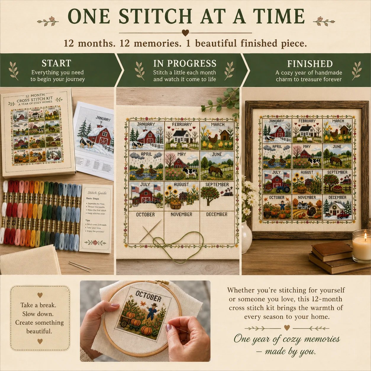 12 seasonal cross stitch scenes