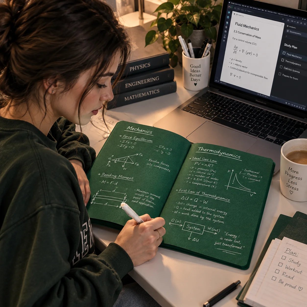 Blank deep green notebook pages with white gel pen