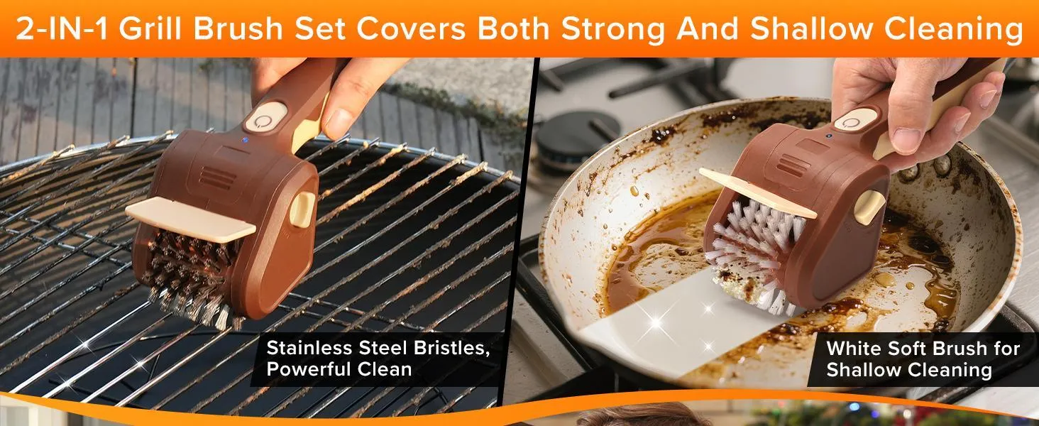 LRLY Electric BBQ Grill Brush, Cordless Rechargeable, Premium Stainless Steel Bristles, Barbecue Utensils, Removes Rust & Grill Grease, 2 Replacement Cleaning Brushes, Deep Cleaning Barbecue Accessory for All Grill Types & Grates LRLY Electric BBQ Grill Brush, Cordless Rechargeable, Premium Stainless Steel Bristles, Barbecue Utensils, Removes Rust & Grill Grease, 2 Replacement Cleaning Brushes, Deep Cleaning Barbecue Accessory for All Grill Types & Grates