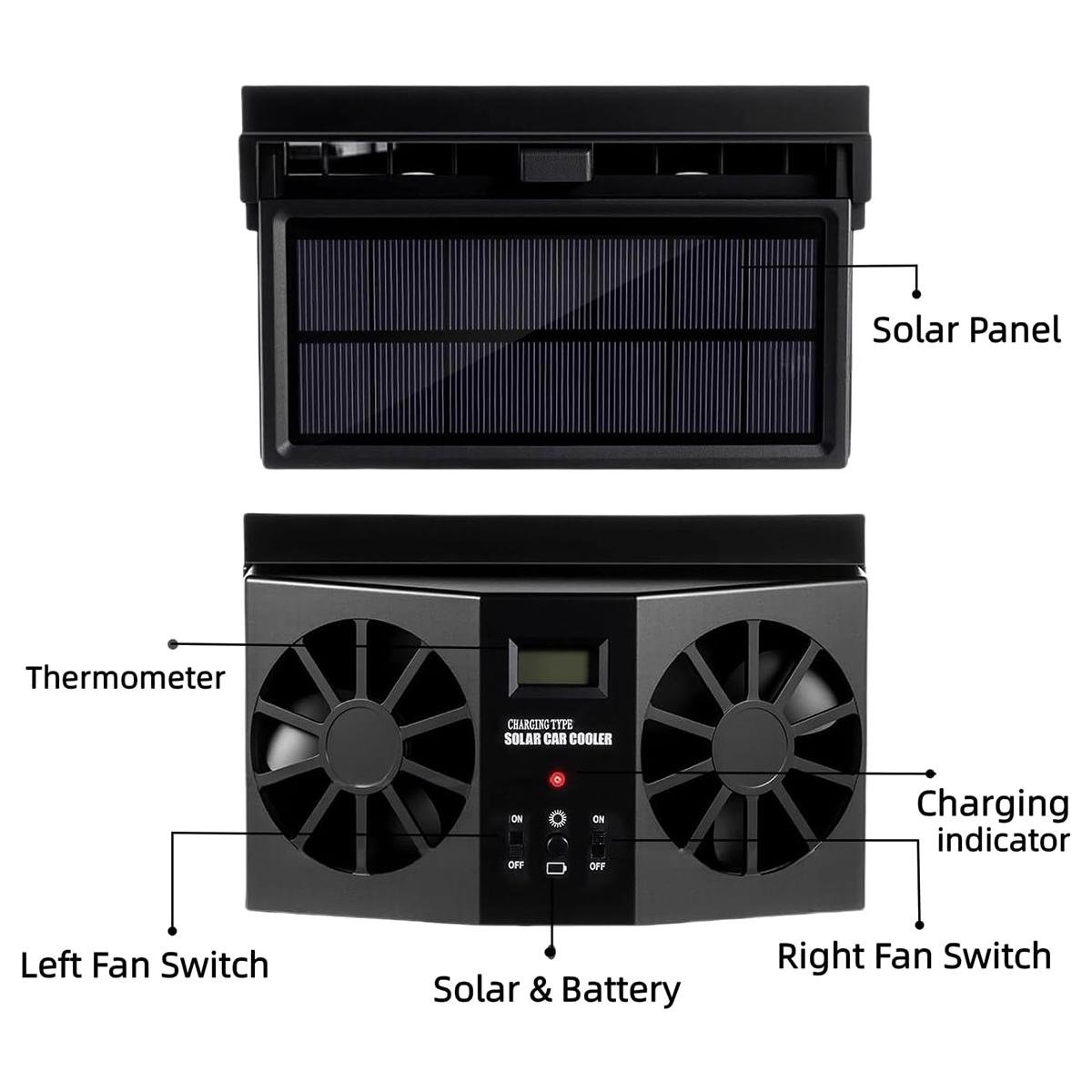 Dual Outlet Solar Car Vent Fan Auto Air Circulation Cooling Exhaust Fan For Vehicle