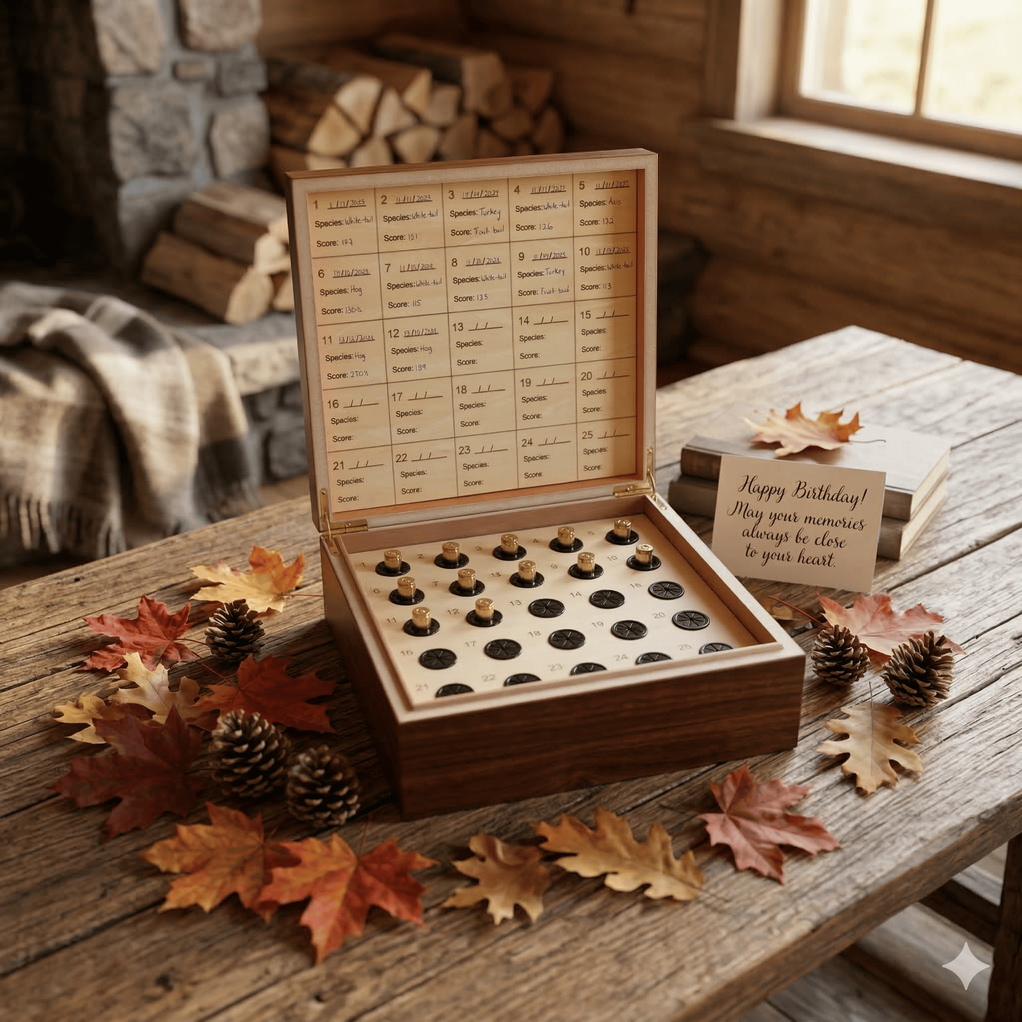 Organized interior of hunting memory box
