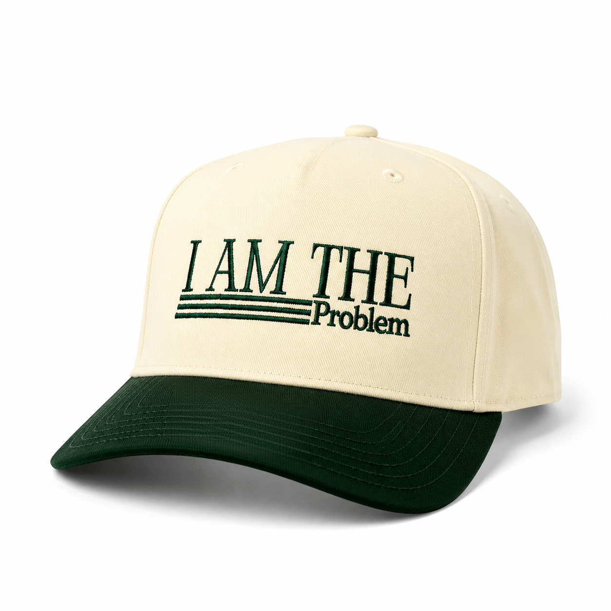I Am The Problem cream and green snapback cap