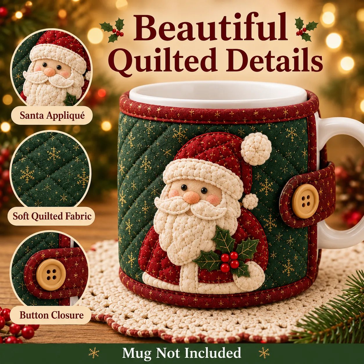 Quilted Christmas mug cozy craft Quilted Christmas mug cozy craft