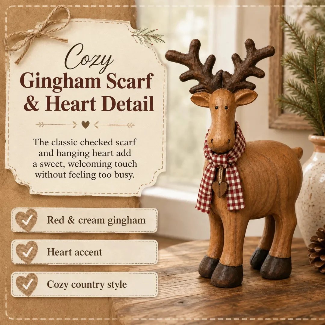 Reindeer gingham scarf and heart detail