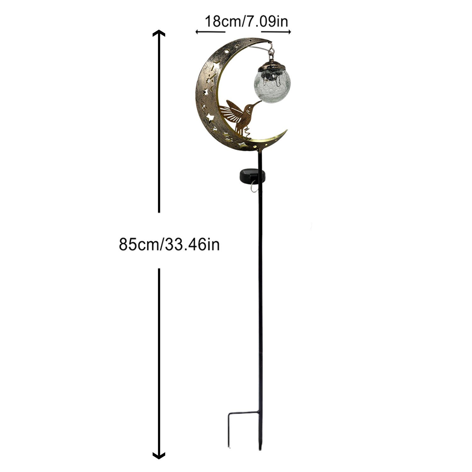 Solar Ground Stake Light, Lawn Decoration Lamp, Yard Lighting, Hollow Iron Bird Moon Design, Includes Broken Glass Ball, Outdoor Garden Pathway Decor, Solar Garden Lights, Garden Decorative Lighting