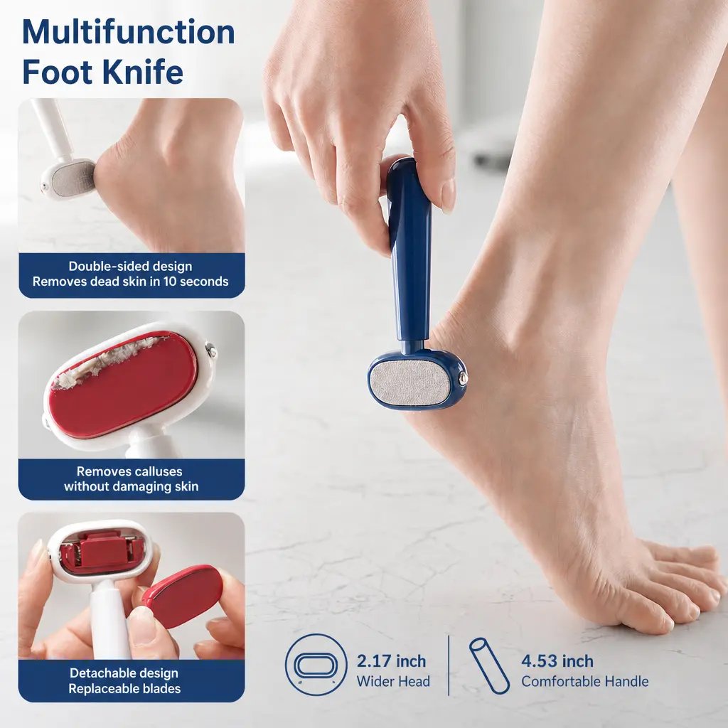 Wide head ergonomic foot scraper