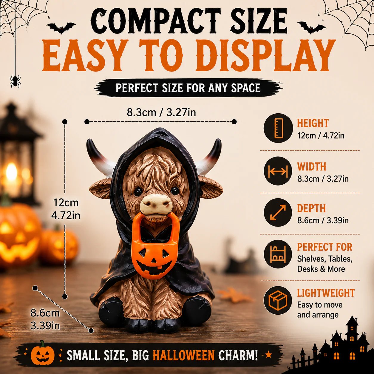 Halloween Cow Figurine Size Details