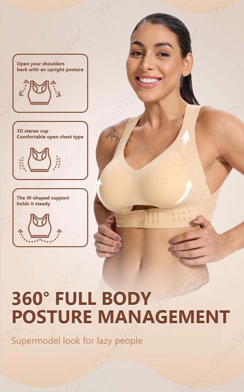 【Postural correction】Women’s Beige Wireless Bra, Soft Breathable Non-removable Moulded Cups, Yoga Fitness Sportswear for Gym & Daily Training