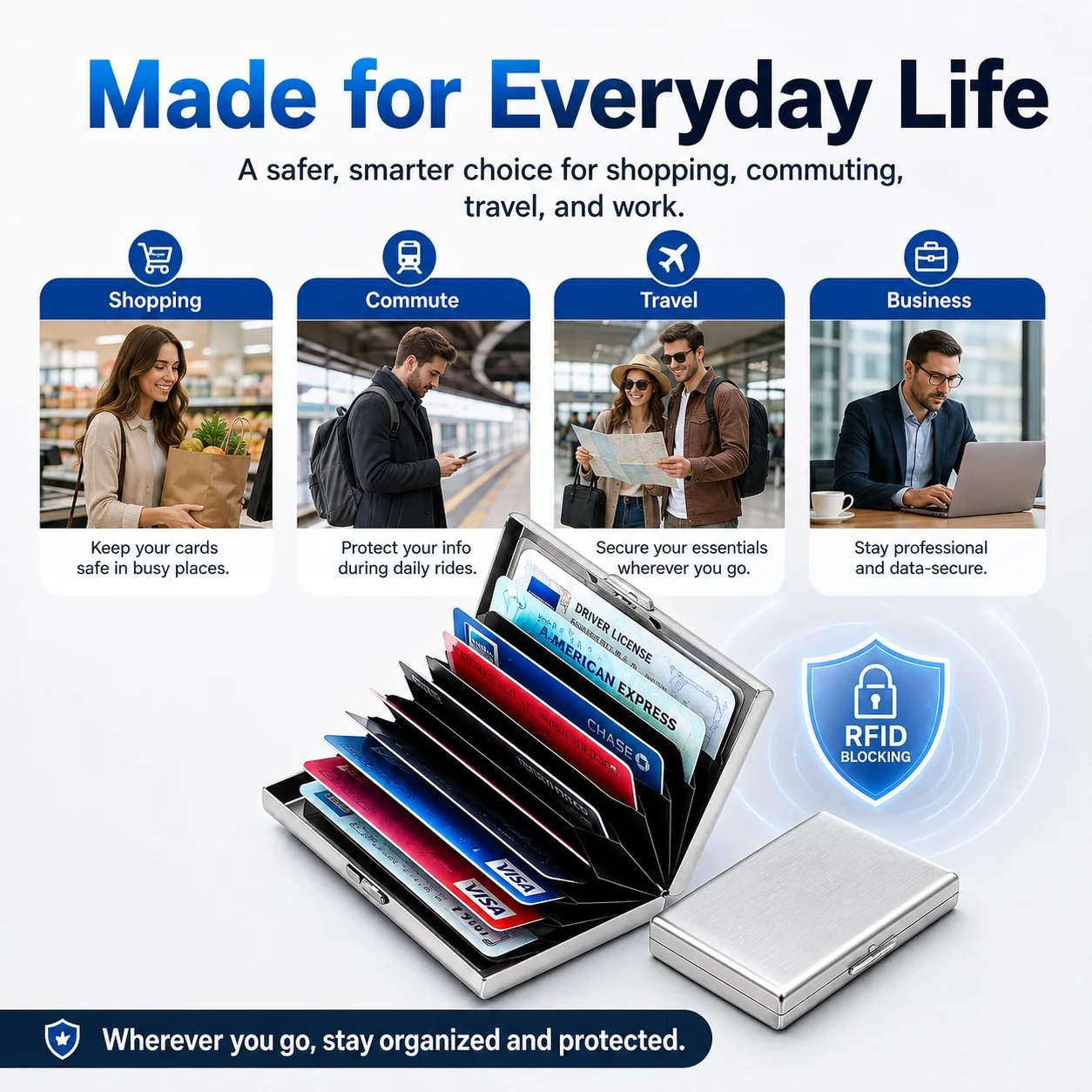 Slim metal card holder