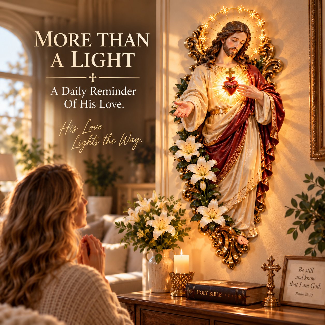 Sacred Heart of Jesus 3D lighted wall decor detail