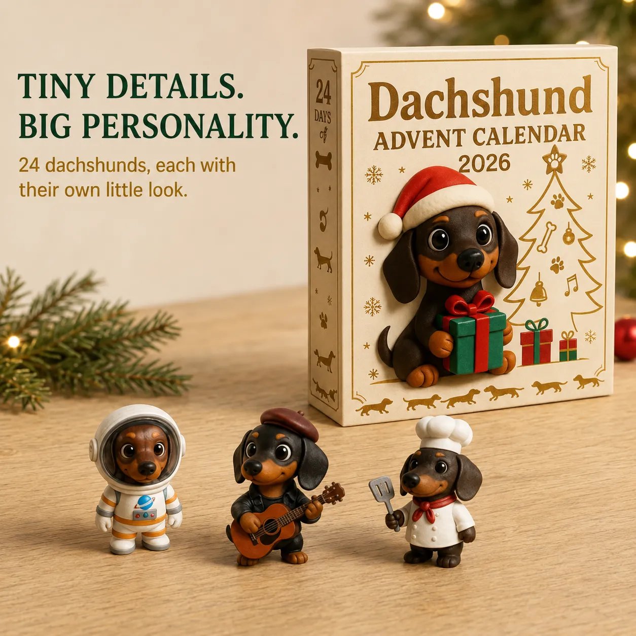 Detailed dachshund characters including an astronaut musician and chef