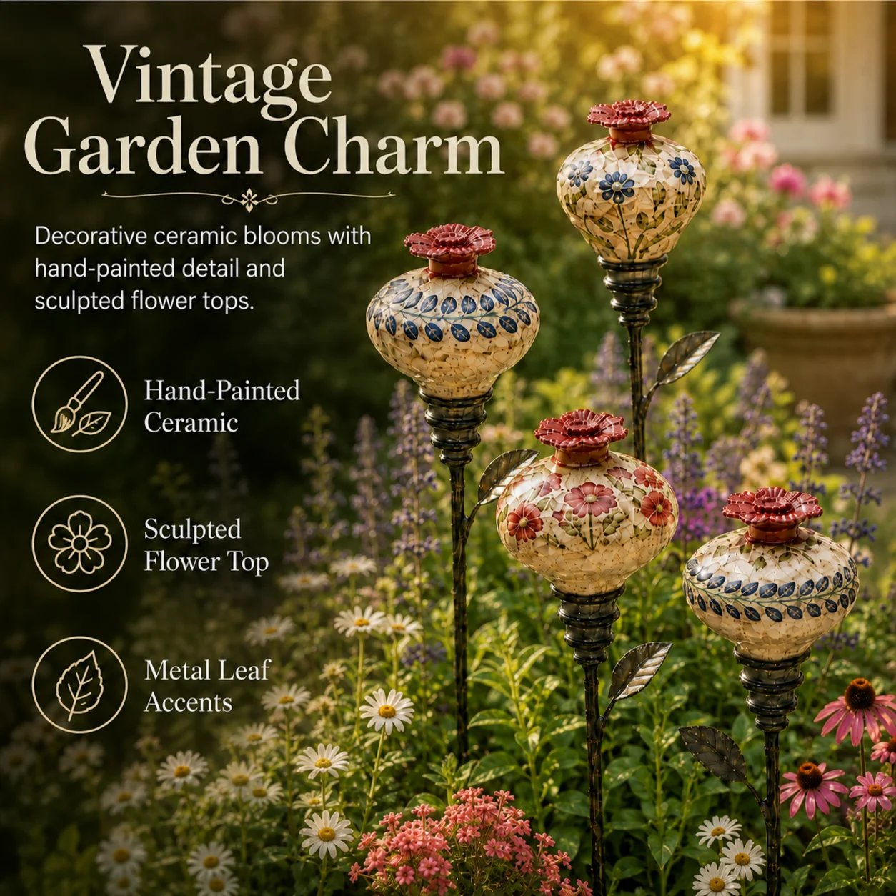 Blue Leaf Pattern ceramic hummingbird feeder