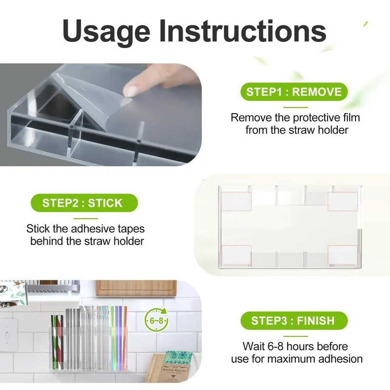 Straw Holder for Cabinet Door, 9.8” Adjustable Two-Part Large Acrylic Straws Organizer with Ultra Sticky Adhesive Strips, 2026 Reusable Utensil Storage for Kitchen Cupboard(Transparent)