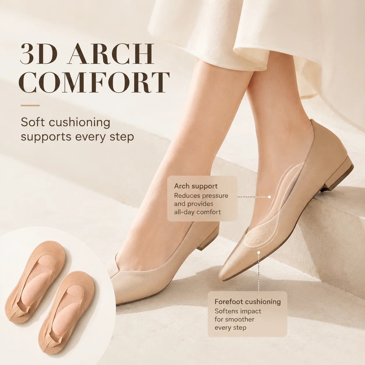 Ultra low-cut no-show footie sock design for flats heels sneakers and loafers