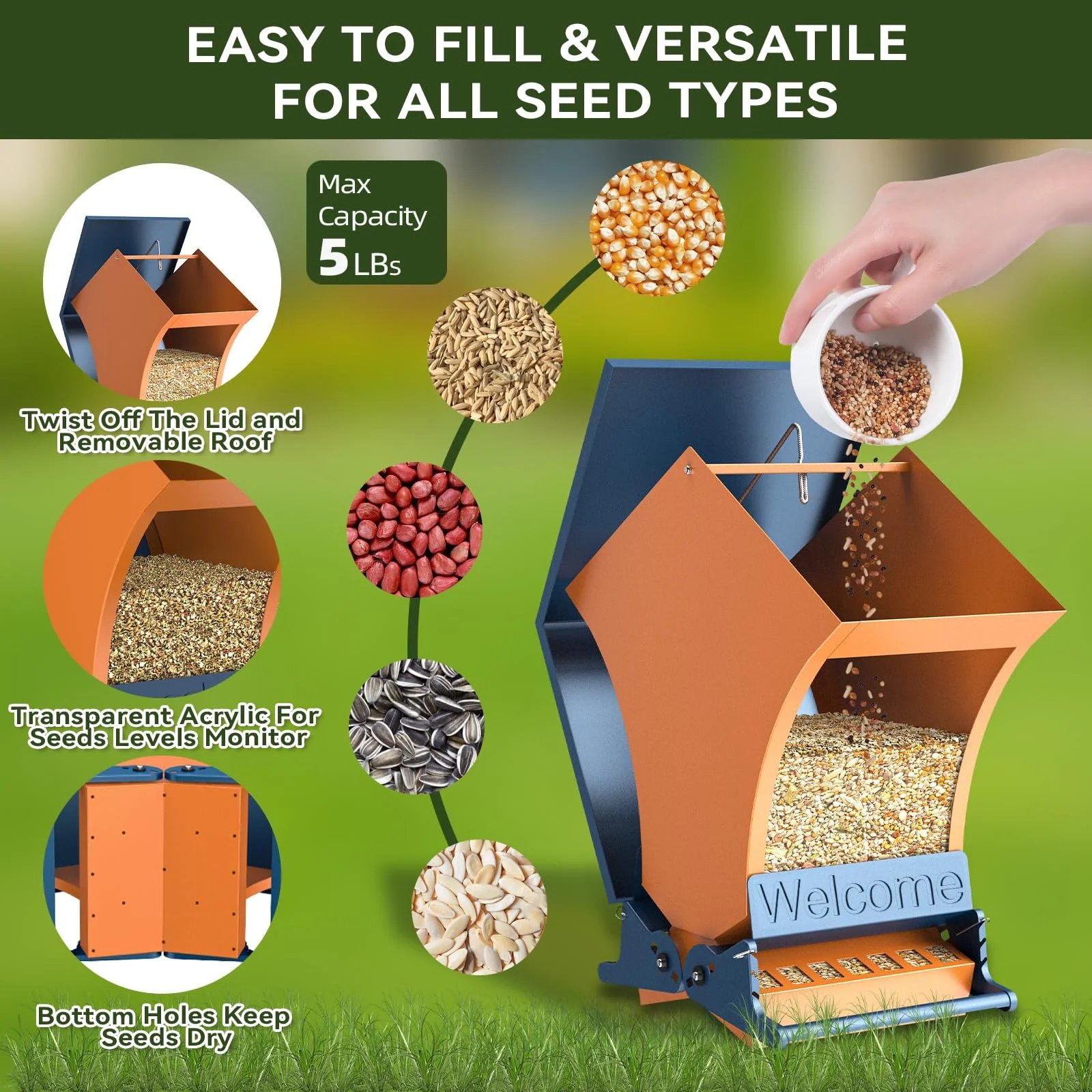 Large capacity bird feeder