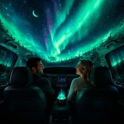 Projector in parked vehicle