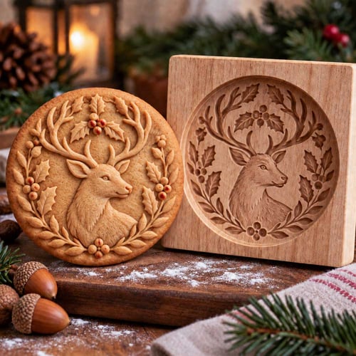 Deer design wooden mold with matching cookie