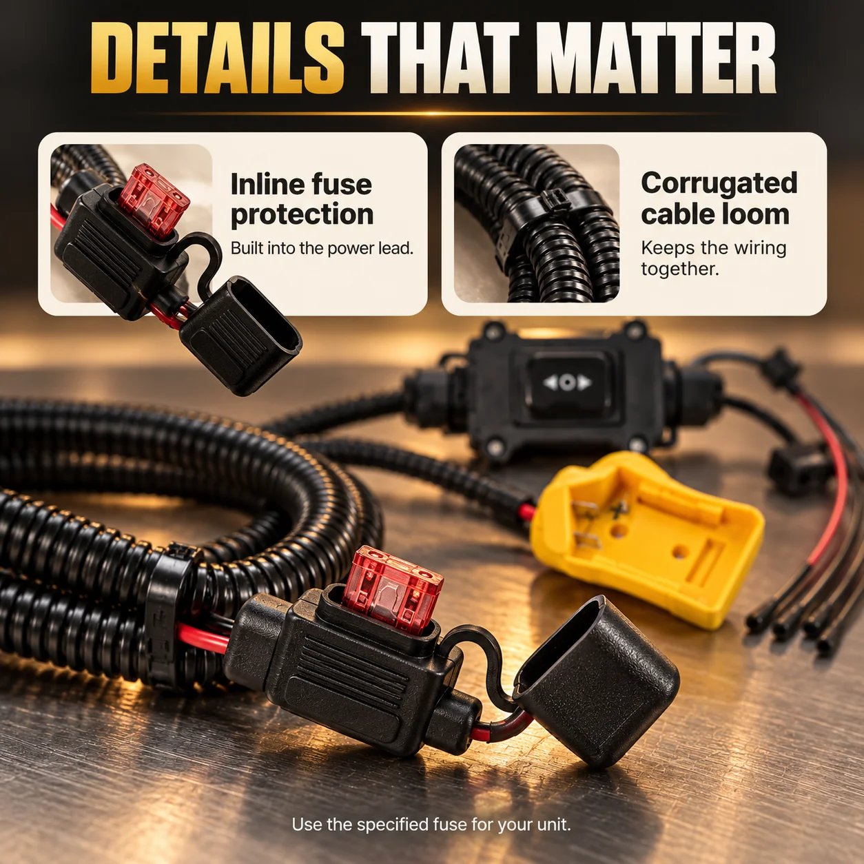 EPB service tool inline fuse holder and protected cable loom