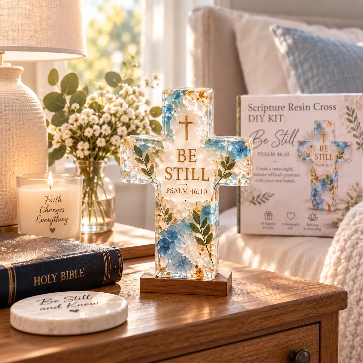 Be Still Scripture Resin Cross DIY Kit Contents