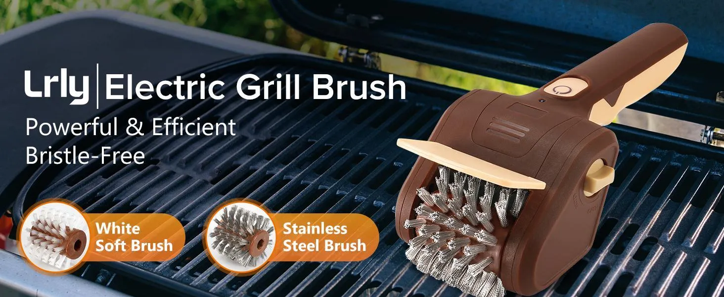 LRLY Electric BBQ Grill Brush, Cordless Rechargeable, Premium Stainless Steel Bristles, Barbecue Utensils, Removes Rust & Grill Grease, 2 Replacement Cleaning Brushes, Deep Cleaning Barbecue Accessory for All Grill Types & Grates LRLY Electric BBQ Grill Brush, Cordless Rechargeable, Premium Stainless Steel Bristles, Barbecue Utensils, Removes Rust & Grill Grease, 2 Replacement Cleaning Brushes, Deep Cleaning Barbecue Accessory for All Grill Types & Grates
