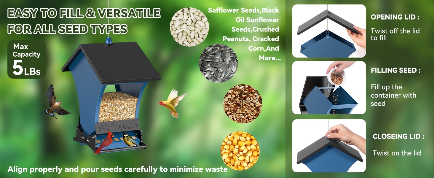 5 Pound Capacity Bird Feeder Easy Refill
