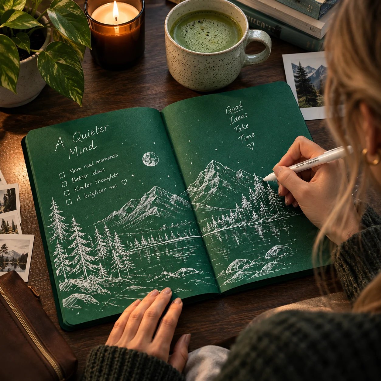 Green notebook with white engineering formulas and study notes