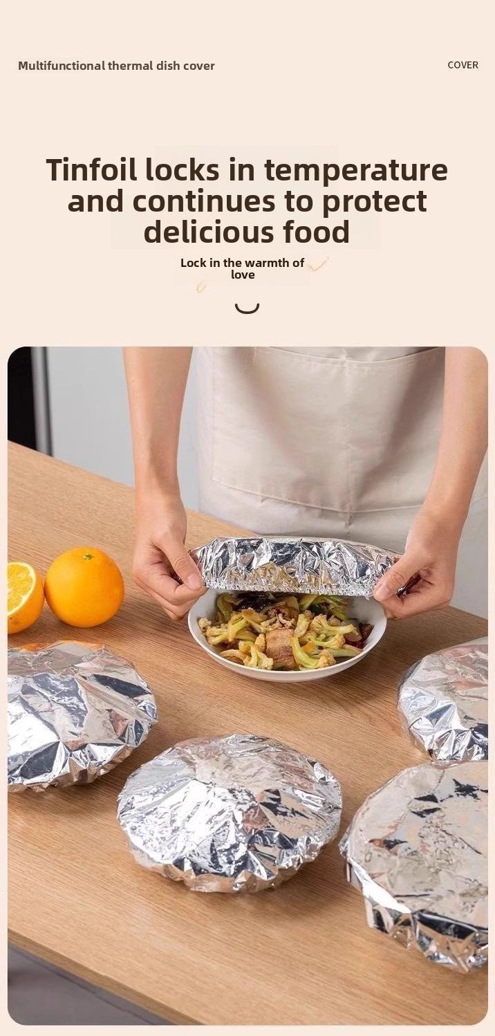 Home dining table & food container aluminum foil heat-retaining cover, kitchen food insulation and freshness keeping, high-quality aluminum foil. Home dining table & food container aluminum foil heat-retaining cover, kitchen food insulation and freshness keeping, high-quality aluminum foil.