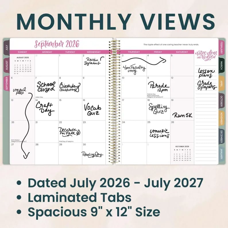 2026-27 Bold and Bright Teacher Planner Dated | Lesson Plan Book | Interchangeable Cover Weekly Monthly 9x11 | bloom daily planners image 3