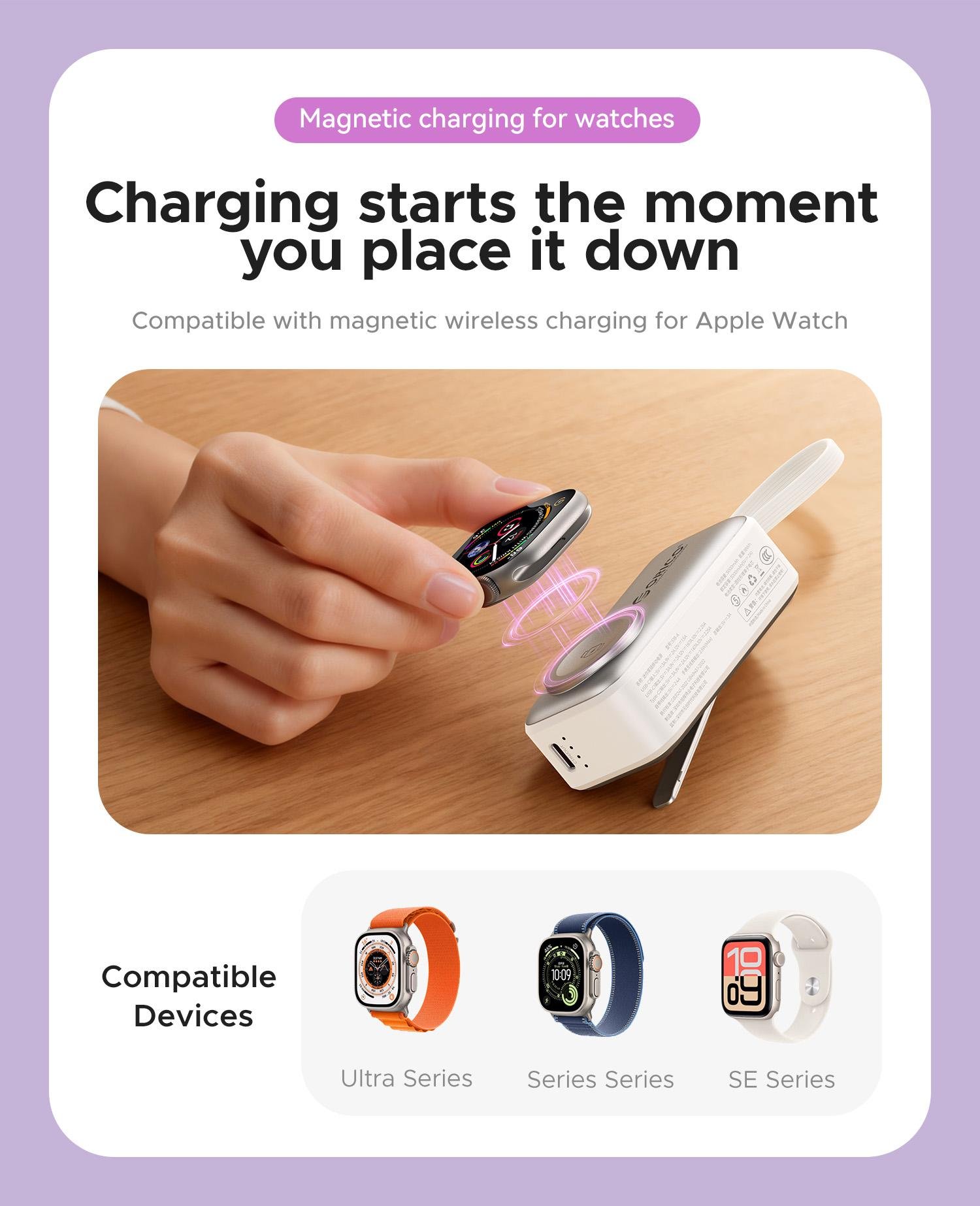 Orico 3-in-1 Portable Power Bank with Integrated Cable, Watch Wireless Charging, and Foldable Wall Plug – Compact Fast-Charge Battery for iPhone & Android - S18 Orico 3-in-1 Portable Power Bank with Integrated Cable, Watch Wireless Charging, and Foldable Wall Plug – Compact Fast-Charge Battery for iPhone & Android - S18