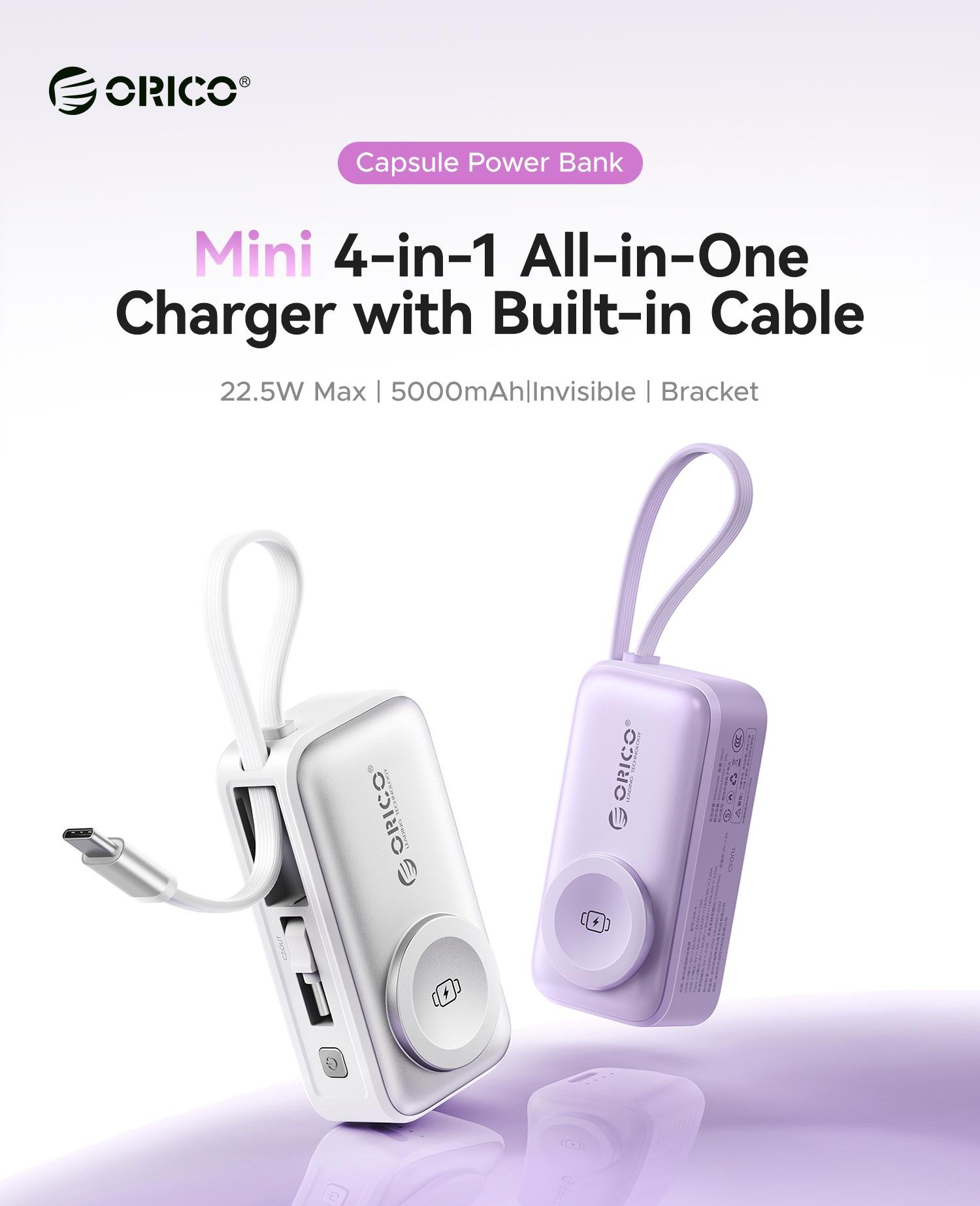 Orico 3-in-1 Portable Power Bank with Integrated Cable, Watch Wireless Charging, and Foldable Wall Plug – Compact Fast-Charge Battery for iPhone & Android - S18 Orico 3-in-1 Portable Power Bank with Integrated Cable, Watch Wireless Charging, and Foldable Wall Plug – Compact Fast-Charge Battery for iPhone & Android - S18