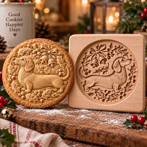 Dachshund design wooden mold with matching cookie
