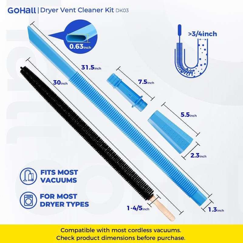 Two-piece dryer vent cleaner kit and included accessories