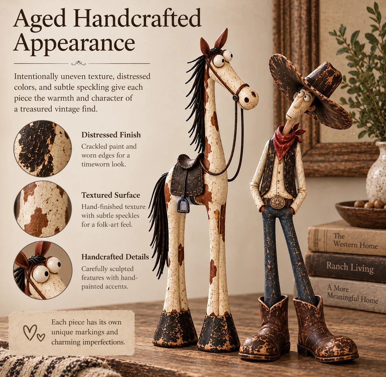Aged handcrafted appearance details