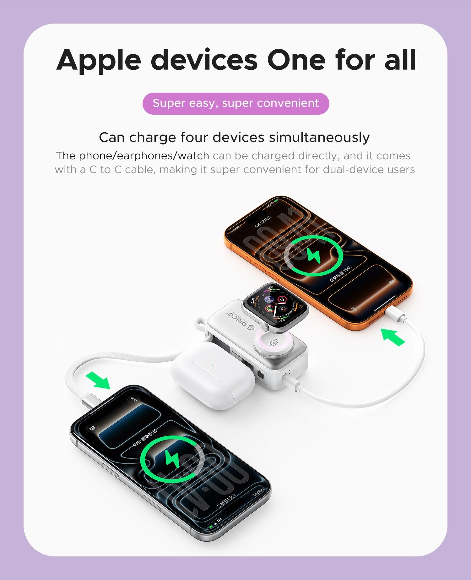 Orico 3-in-1 Portable Power Bank with Integrated Cable, Watch Wireless Charging, and Foldable Wall Plug – Compact Fast-Charge Battery for iPhone & Android - S18 Orico 3-in-1 Portable Power Bank with Integrated Cable, Watch Wireless Charging, and Foldable Wall Plug – Compact Fast-Charge Battery for iPhone & Android - S18