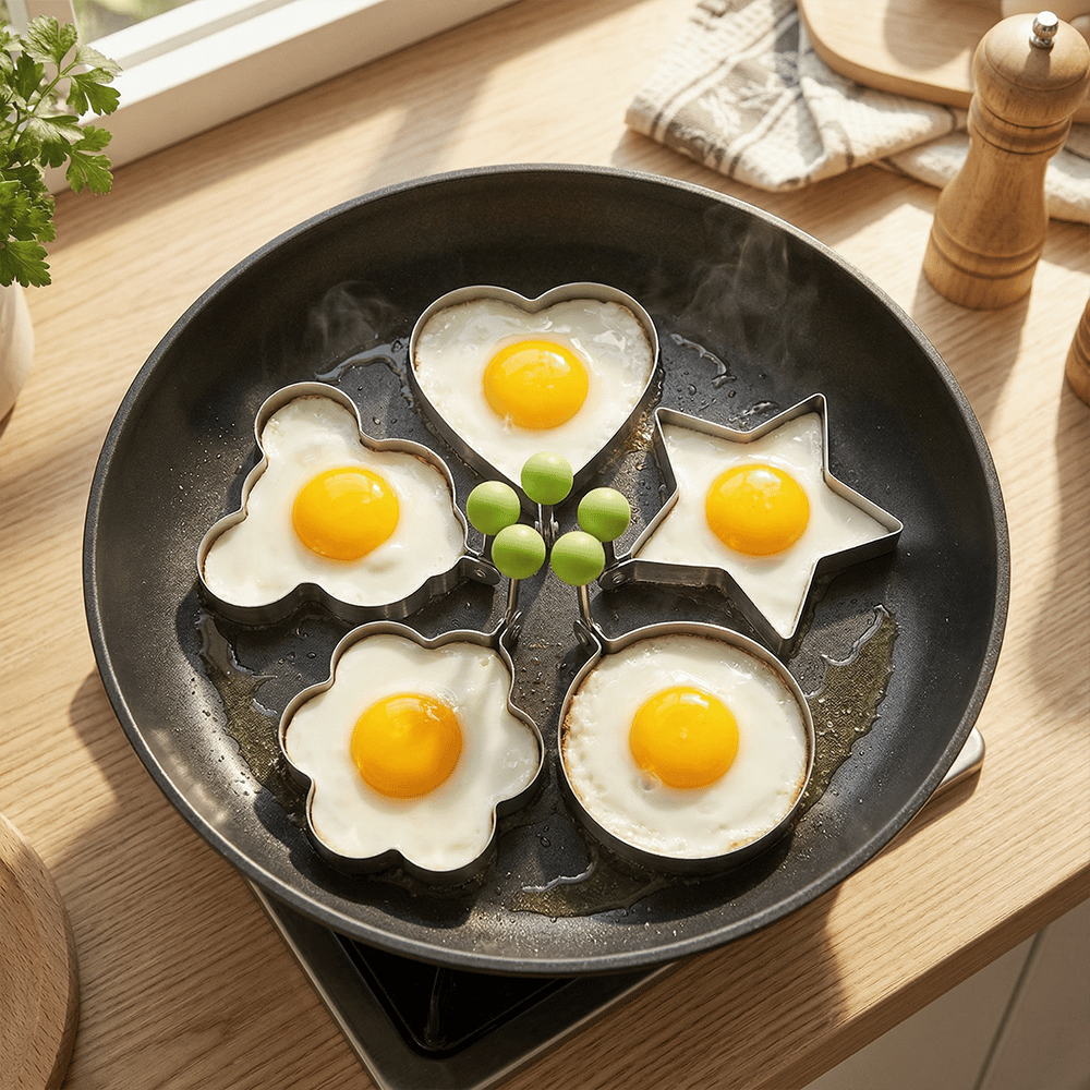 🔥HOT SALE🔥5PCS Fried Egg Ring Molds Nonstick for Griddle Pan – Stainless Steel Egg Shaper Pancake Maker Set for Frying & Cooking