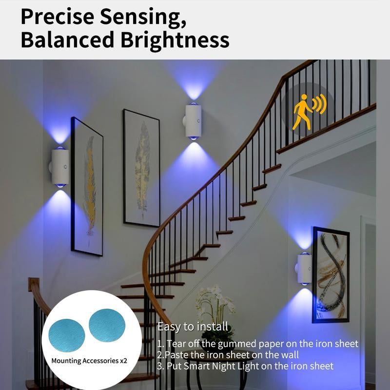 Smart Rechargeable LED Night Light with Motion Sensor – RGB Gradient Ambient Lighting, Dimmable Wall Lamp, Magnetic & Stick-On Design, USB Convenient Charging, Long-Lasting Battery, Perfect for Halloween Decor, Bedroom, Stairs, Hallway & Entryway