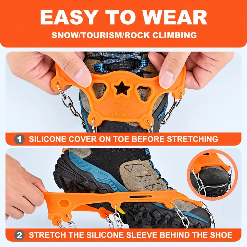 Two-step guide for fitting an ice cleat to a boot