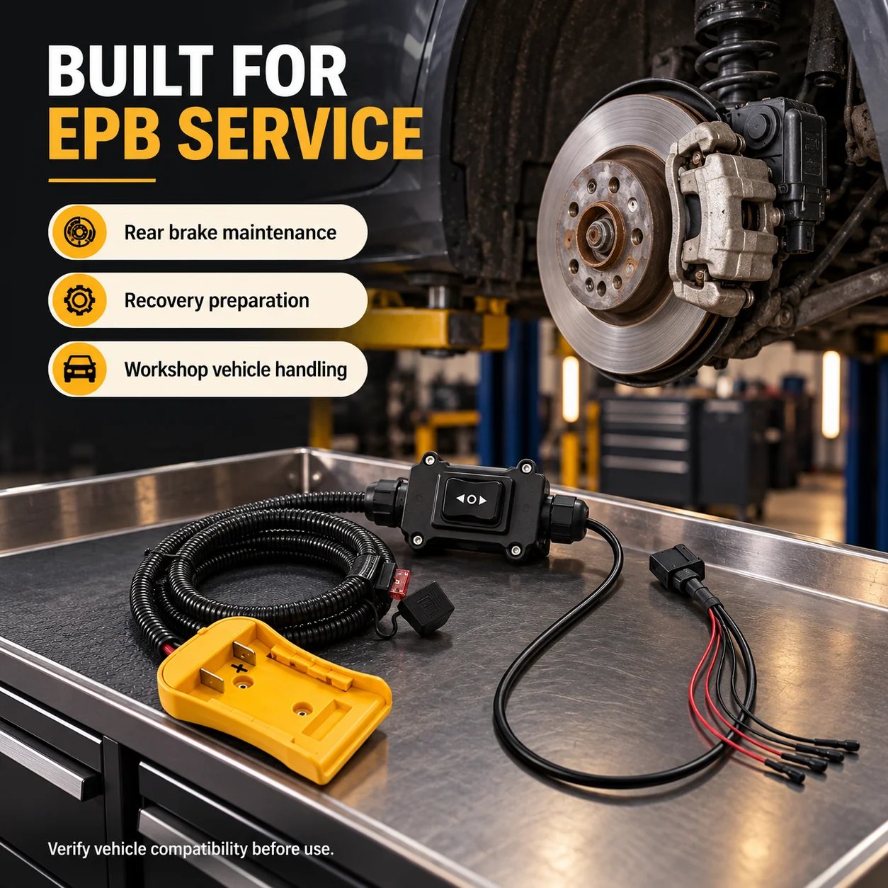 Electronic parking brake service tool in workshop context