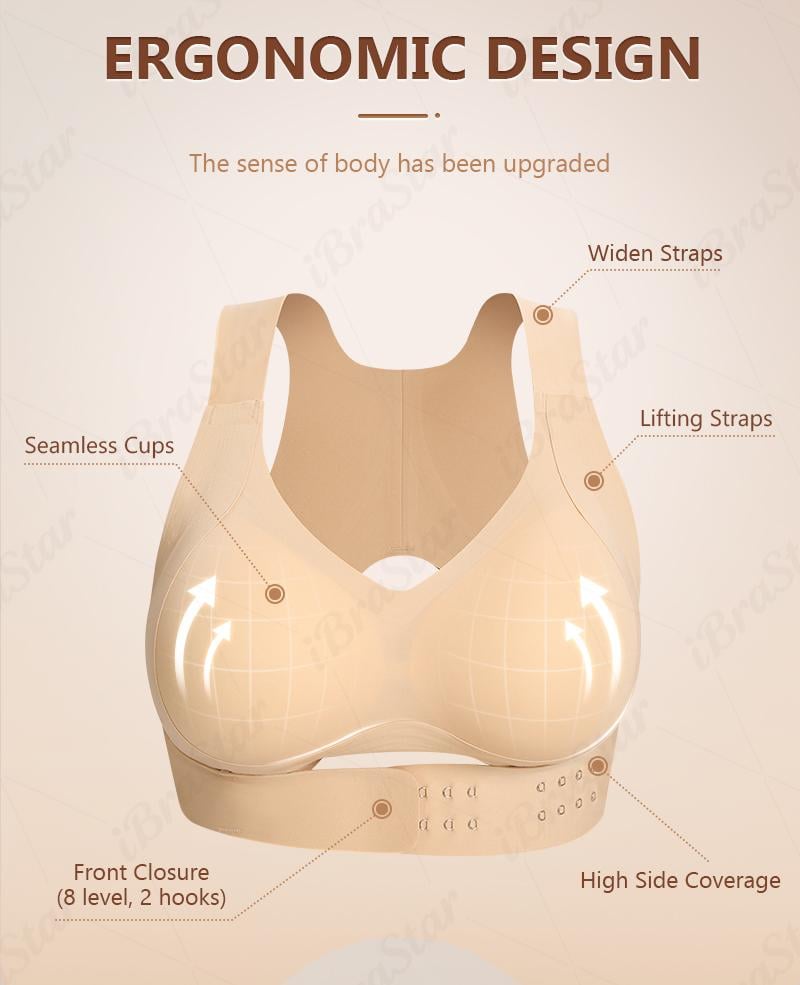 【Postural correction】Women’s Beige Wireless Bra, Soft Breathable Non-removable Moulded Cups, Yoga Fitness Sportswear for Gym & Daily Training