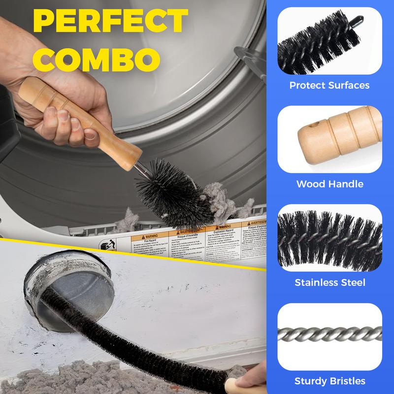 Durable dryer vent cleaning brush with comfortable wood handle