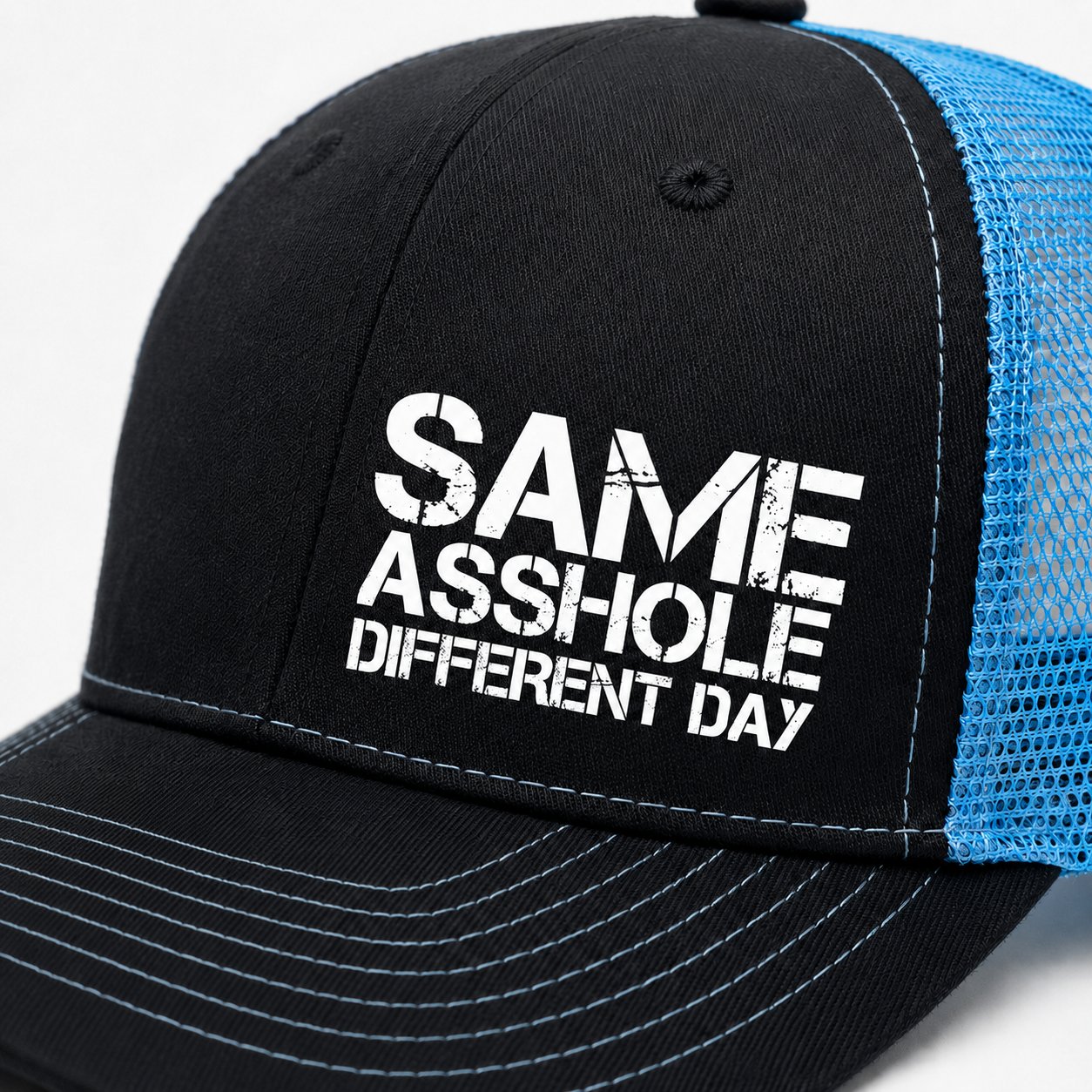 Funny beer lover trucker hat with blue mesh back