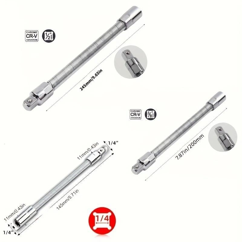 1/2 Inch 35cm Multifunctional Socket Wrench Set - 3 Bendable Shafts, Wrench Extender, Connecting Rod - Work Tools, Cars Accessories, Car Stuff, Field Mechanic Tools for Home Use 1/2 Inch 35cm Multifunctional Socket Wrench Set - 3 Bendable Shafts, Wrench Extender, Connecting Rod - Work Tools, Cars Accessories, Car Stuff, Field Mechanic Tools for Home Use