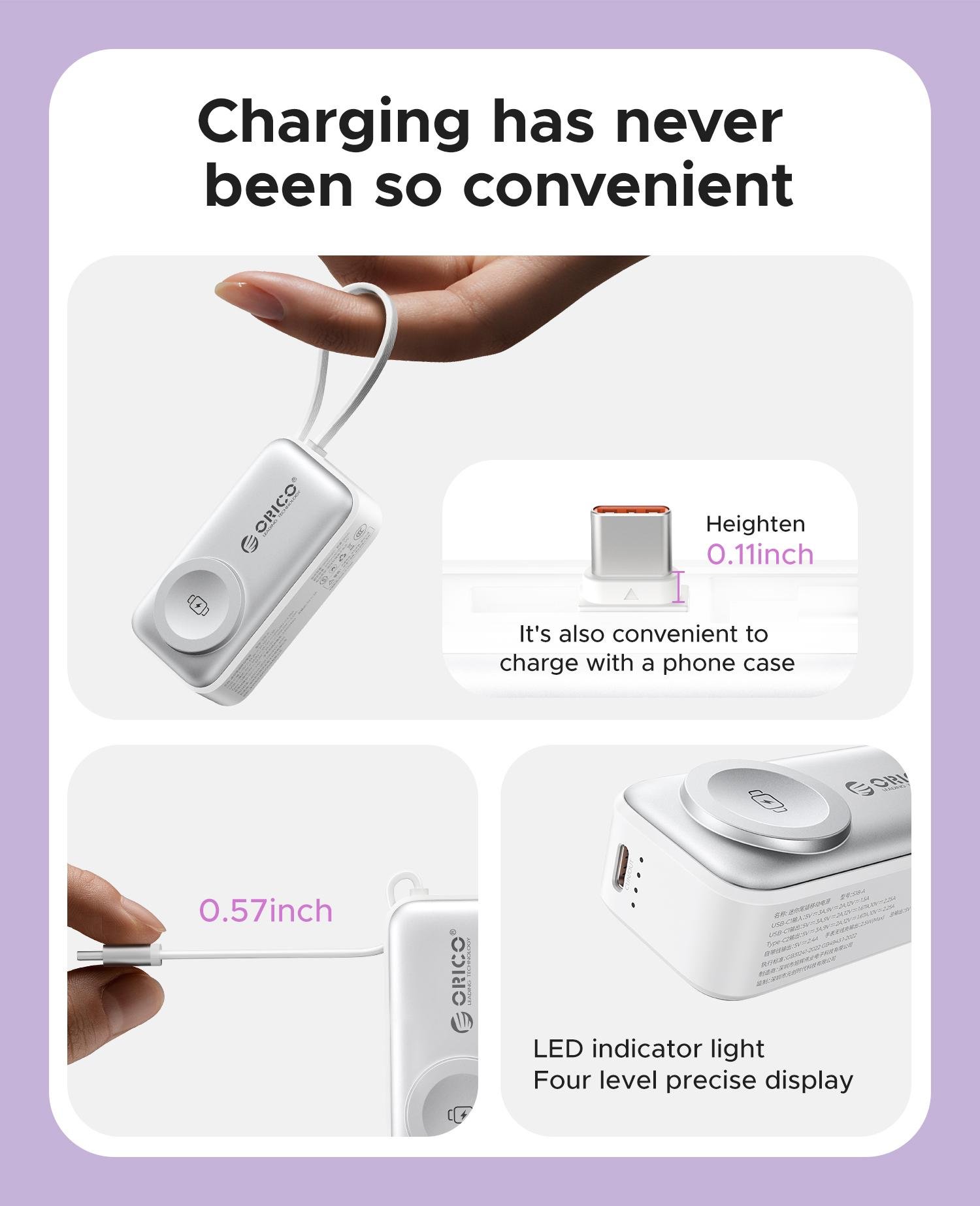 Orico 3-in-1 Portable Power Bank with Integrated Cable, Watch Wireless Charging, and Foldable Wall Plug – Compact Fast-Charge Battery for iPhone & Android - S18 Orico 3-in-1 Portable Power Bank with Integrated Cable, Watch Wireless Charging, and Foldable Wall Plug – Compact Fast-Charge Battery for iPhone & Android - S18