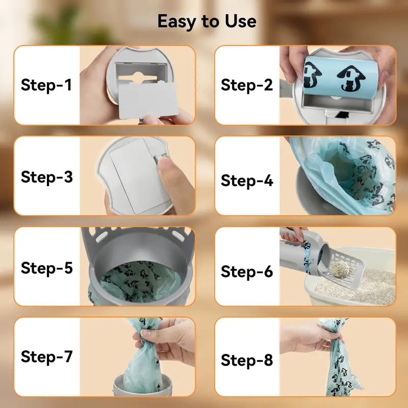 Cat litter scoop setup and use instructions