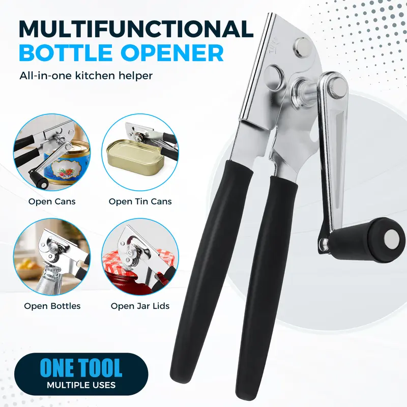 Multi purpose manual can and bottle opener