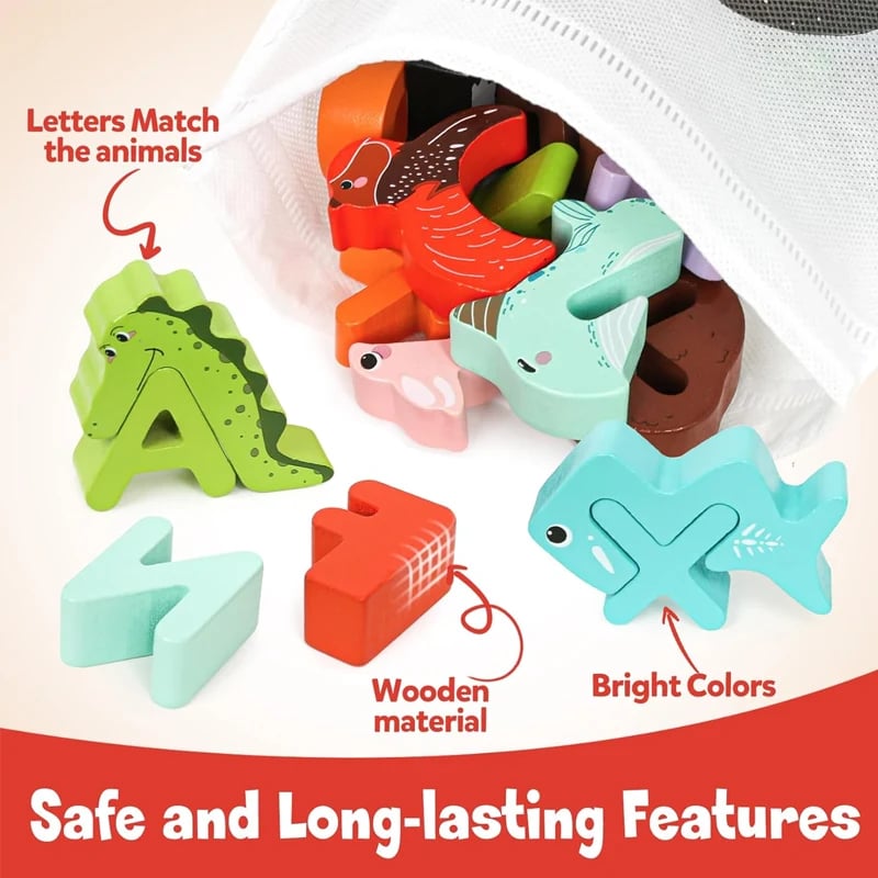 Child-safe wooden alphabet toy