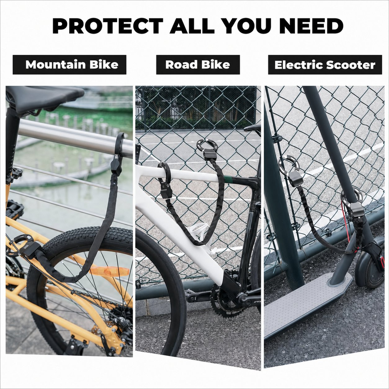 Bike scooter and helmet locking uses
